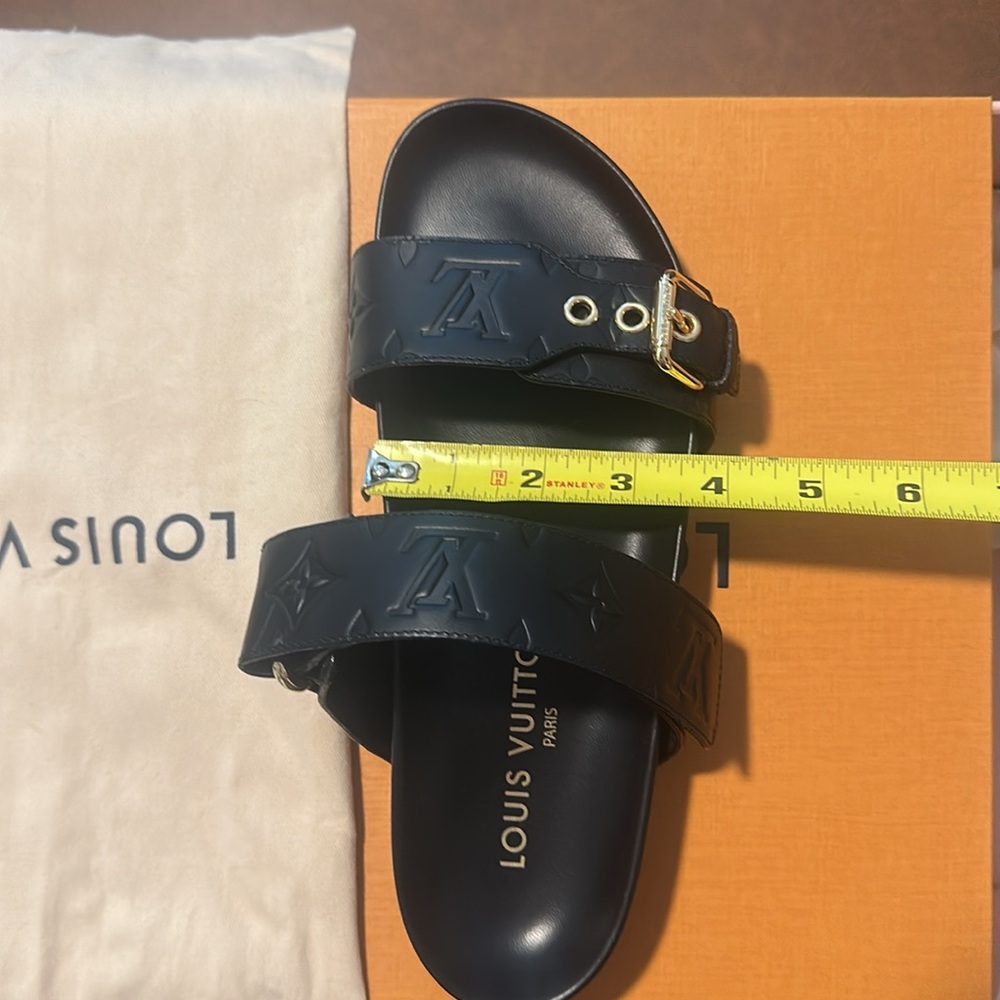 Louis Vuitton “Bom Dia” Black Sandals with Gold Details - Picture 15 of 16